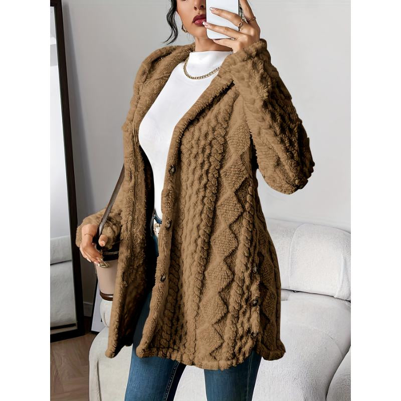 Cozy Chic Women's Plush Argyle Hooded Cardigan - Longline Loose Fit for Ultimate Comfort this Fall & Winter