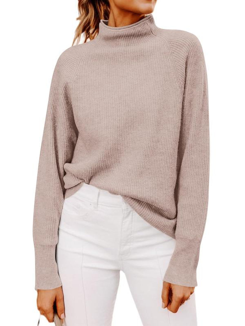 Stylish Ribbed Chunky Knit Mock Neck Sweater for Women