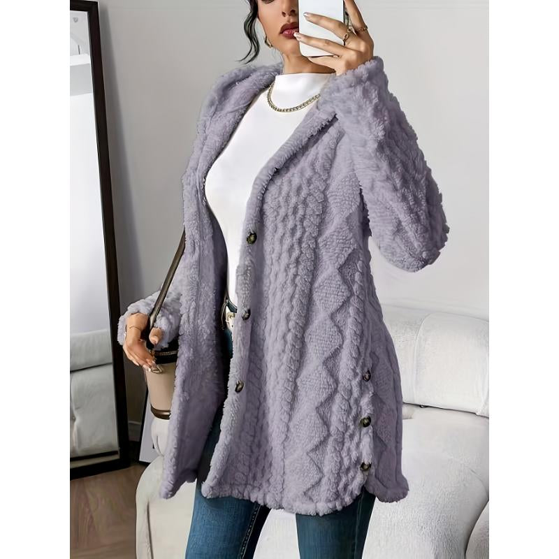 Cozy Chic Women's Plush Argyle Hooded Cardigan - Longline Loose Fit for Ultimate Comfort this Fall & Winter