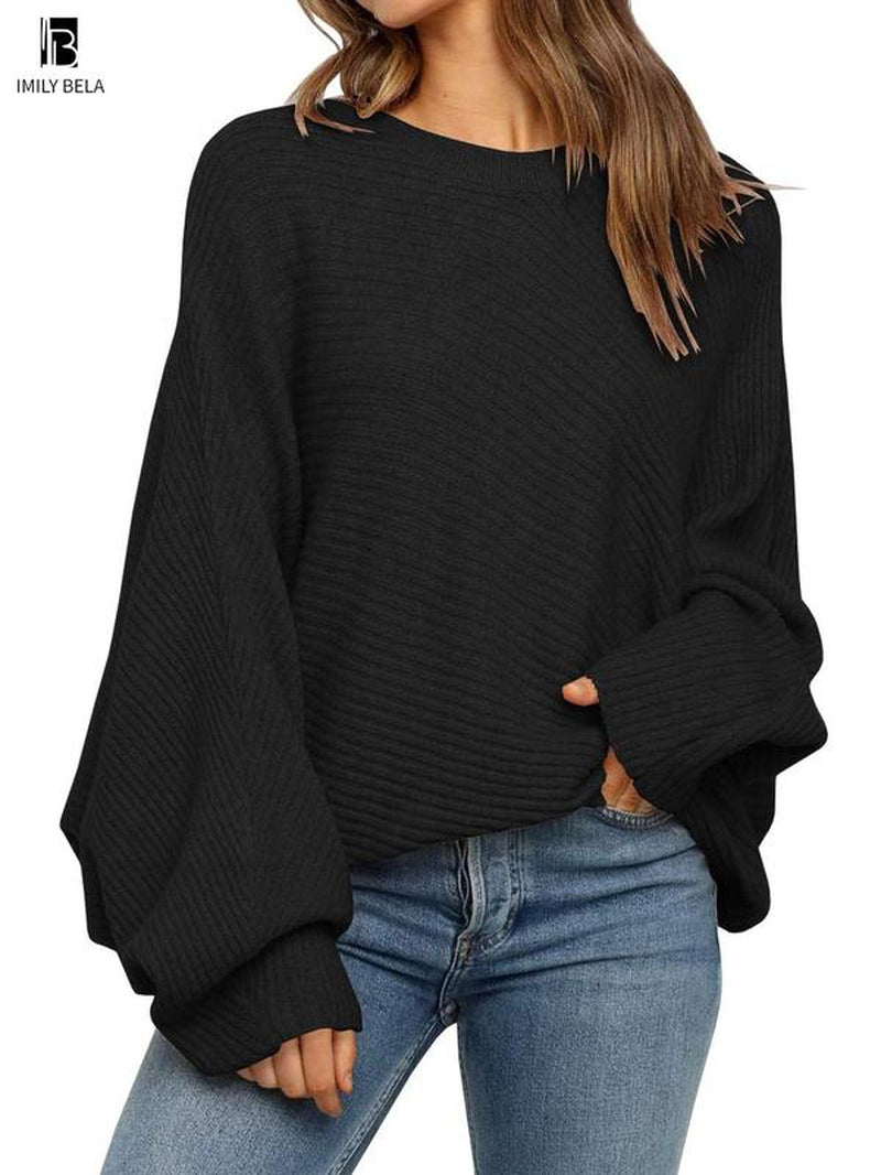Chic Batwing Sleeve Sweater - Stylish Round Neck Pullover for Effortless Spring & Fall Fashion