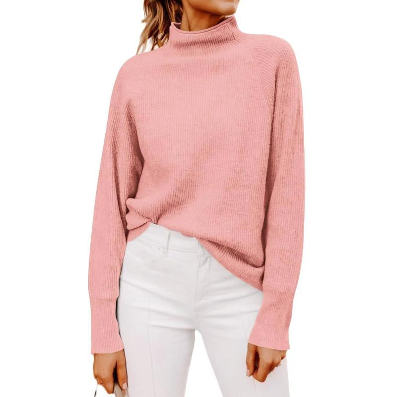 Stylish Ribbed Chunky Knit Mock Neck Sweater for Women