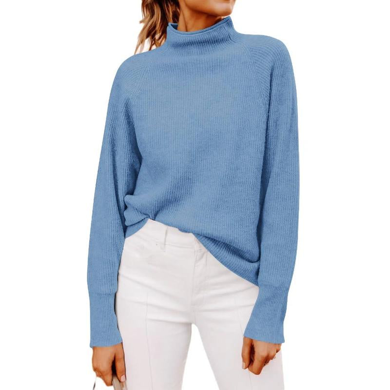 Stylish Ribbed Chunky Knit Mock Neck Sweater for Women
