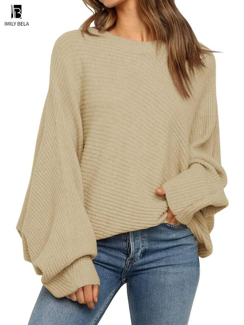 Chic Batwing Sleeve Sweater - Stylish Round Neck Pullover for Effortless Spring & Fall Fashion