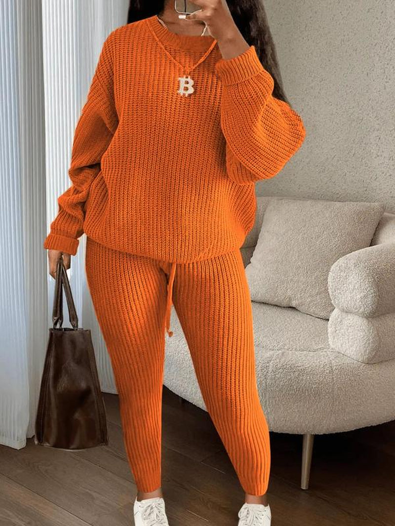 Cozy Women's 2-Piece Sweater & Pants Set - Stylish Drop Shoulder Long Sleeve Knitwear for Fall/Winter Casual Wear