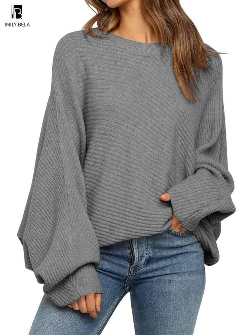 Chic Batwing Sleeve Sweater - Stylish Round Neck Pullover for Effortless Spring & Fall Fashion