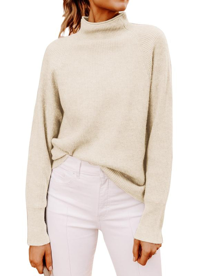 Stylish Ribbed Chunky Knit Mock Neck Sweater for Women