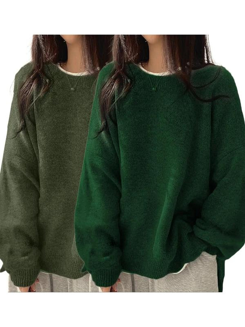 Chic Women's Drop Shoulder Split Hem Sweater - Cozy Long Sleeve Knitwear for Fall & Winter