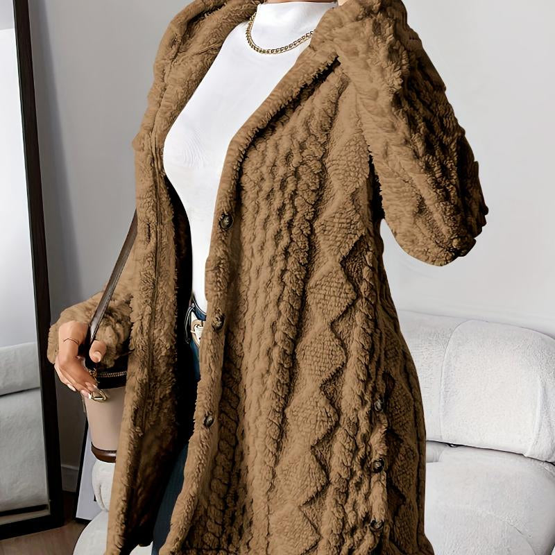 Cozy Chic Women's Plush Argyle Hooded Cardigan - Longline Loose Fit for Ultimate Comfort this Fall & Winter