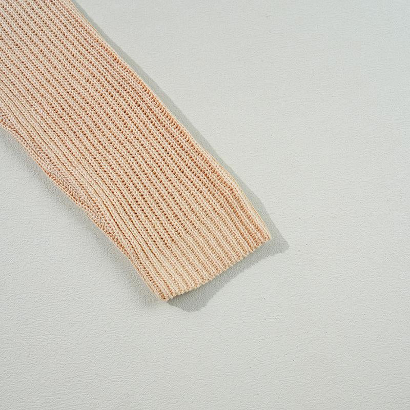 Effortlessly Stylish Chic Apricot Cable Knit Sweater with Side Slits - Cozy Loose Fit