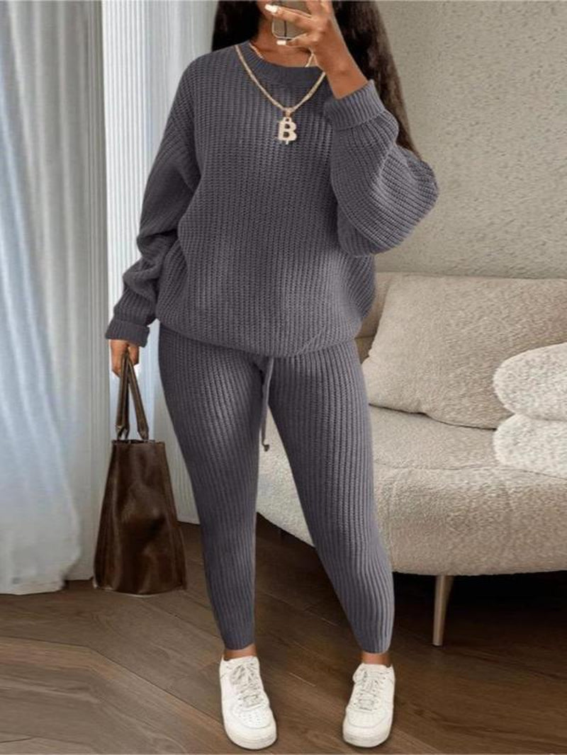 Cozy Women's 2-Piece Sweater & Pants Set - Stylish Drop Shoulder Long Sleeve Knitwear for Fall/Winter Casual Wear
