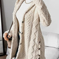Cozy Chic Women's Plush Argyle Hooded Cardigan - Longline Loose Fit for Ultimate Comfort this Fall & Winter