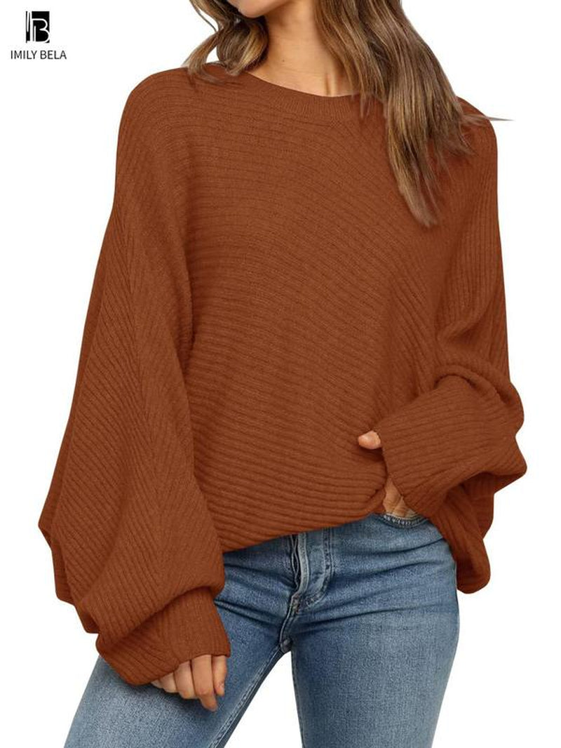 Chic Batwing Sleeve Sweater - Stylish Round Neck Pullover for Effortless Spring & Fall Fashion