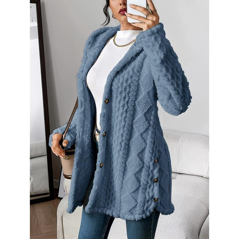 Cozy Chic Women's Plush Argyle Hooded Cardigan - Longline Loose Fit for Ultimate Comfort this Fall & Winter