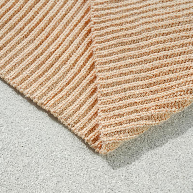 Effortlessly Stylish Chic Apricot Cable Knit Sweater with Side Slits - Cozy Loose Fit