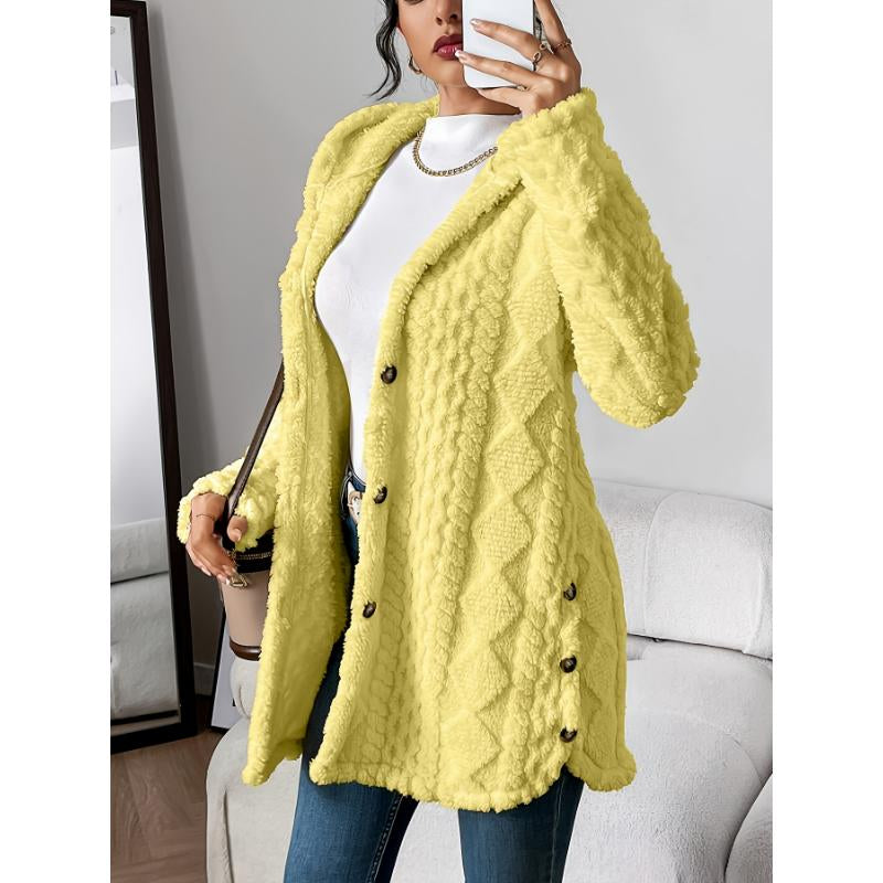Cozy Chic Women's Plush Argyle Hooded Cardigan - Longline Loose Fit for Ultimate Comfort this Fall & Winter