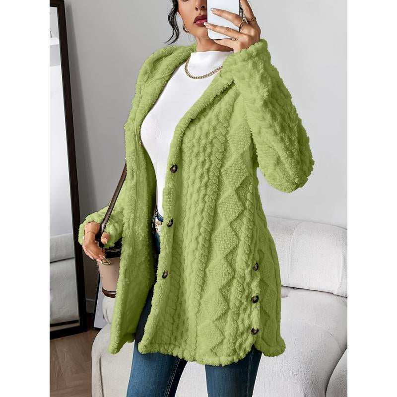 Cozy Chic Women's Plush Argyle Hooded Cardigan - Longline Loose Fit for Ultimate Comfort this Fall & Winter