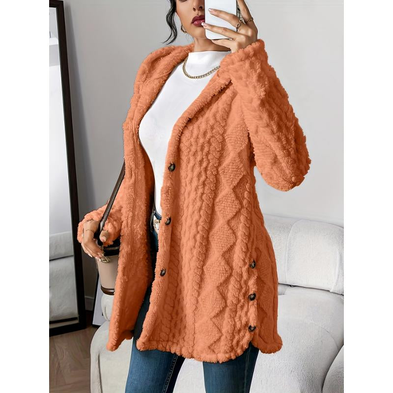 Cozy Chic Women's Plush Argyle Hooded Cardigan - Longline Loose Fit for Ultimate Comfort this Fall & Winter