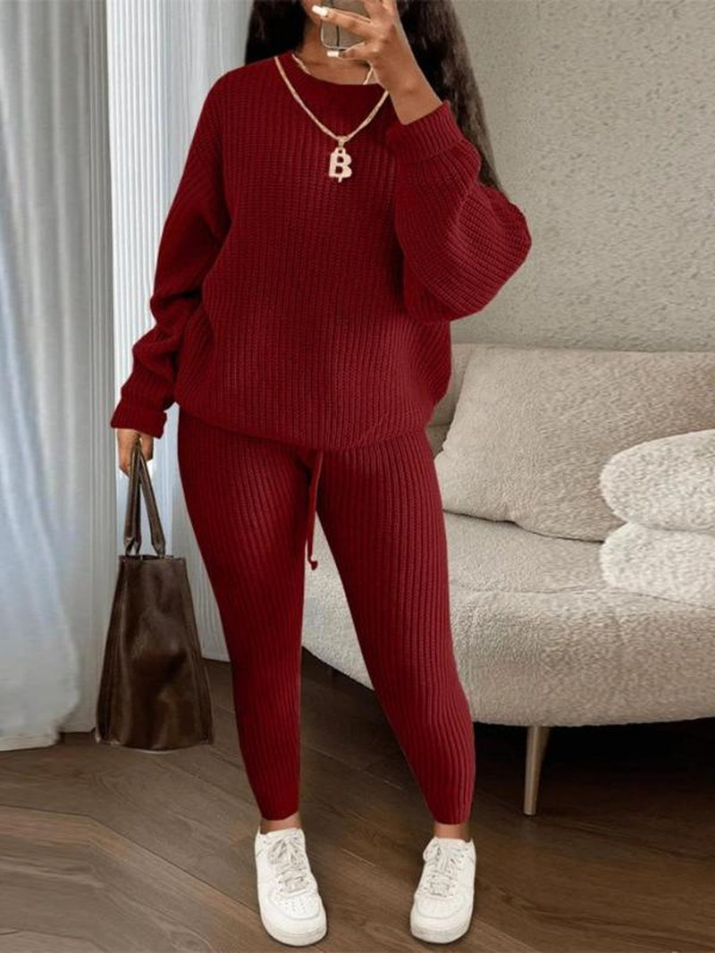 Cozy Women's 2-Piece Sweater & Pants Set - Stylish Drop Shoulder Long Sleeve Knitwear for Fall/Winter Casual Wear