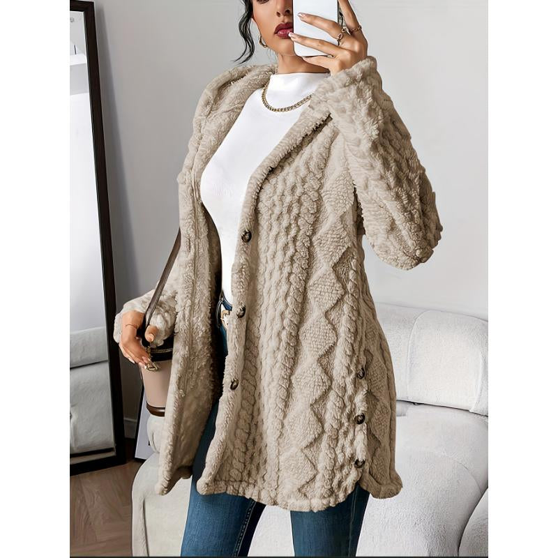 Cozy Chic Women's Plush Argyle Hooded Cardigan - Longline Loose Fit for Ultimate Comfort this Fall & Winter