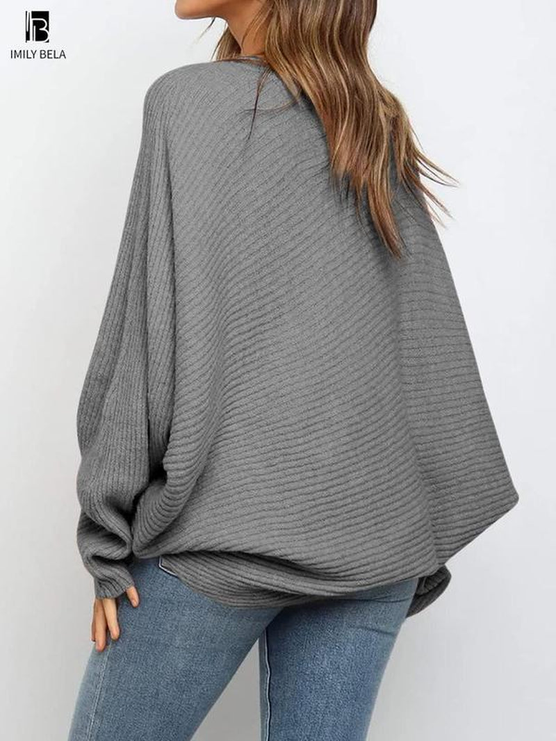 Chic Batwing Sleeve Sweater - Stylish Round Neck Pullover for Effortless Spring & Fall Fashion