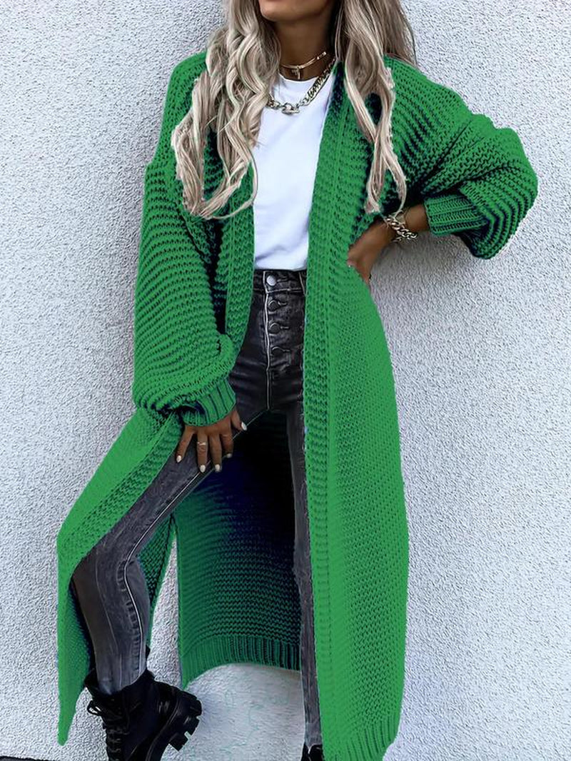 Chic Women's Longline Cardigan with Split Hem & Bishop Sleeves - Perfect for Fall & Winter Daily Wear