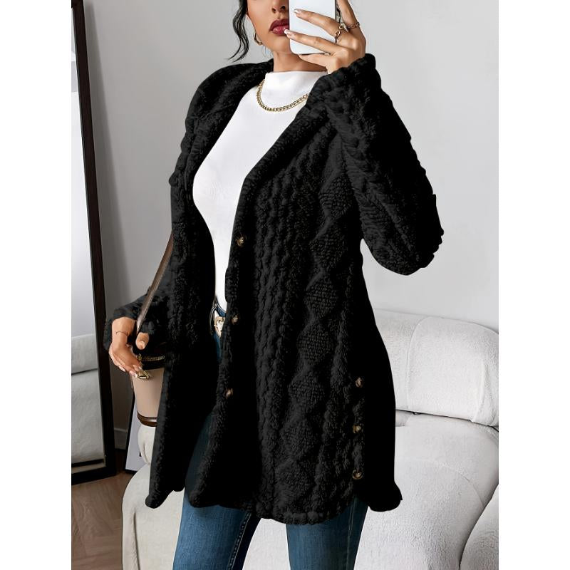Cozy Chic Women's Plush Argyle Hooded Cardigan - Longline Loose Fit for Ultimate Comfort this Fall & Winter