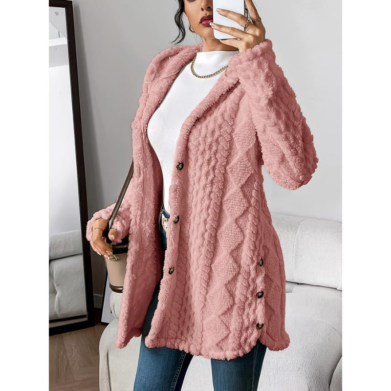 Cozy Chic Women's Plush Argyle Hooded Cardigan - Longline Loose Fit for Ultimate Comfort this Fall & Winter