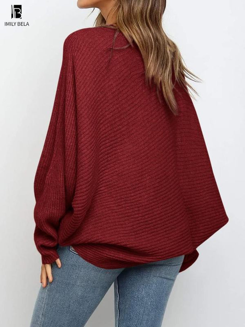 Chic Batwing Sleeve Sweater - Stylish Round Neck Pullover for Effortless Spring & Fall Fashion