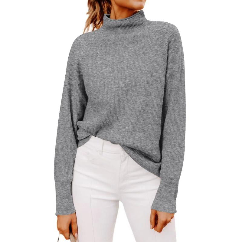Stylish Ribbed Chunky Knit Mock Neck Sweater for Women