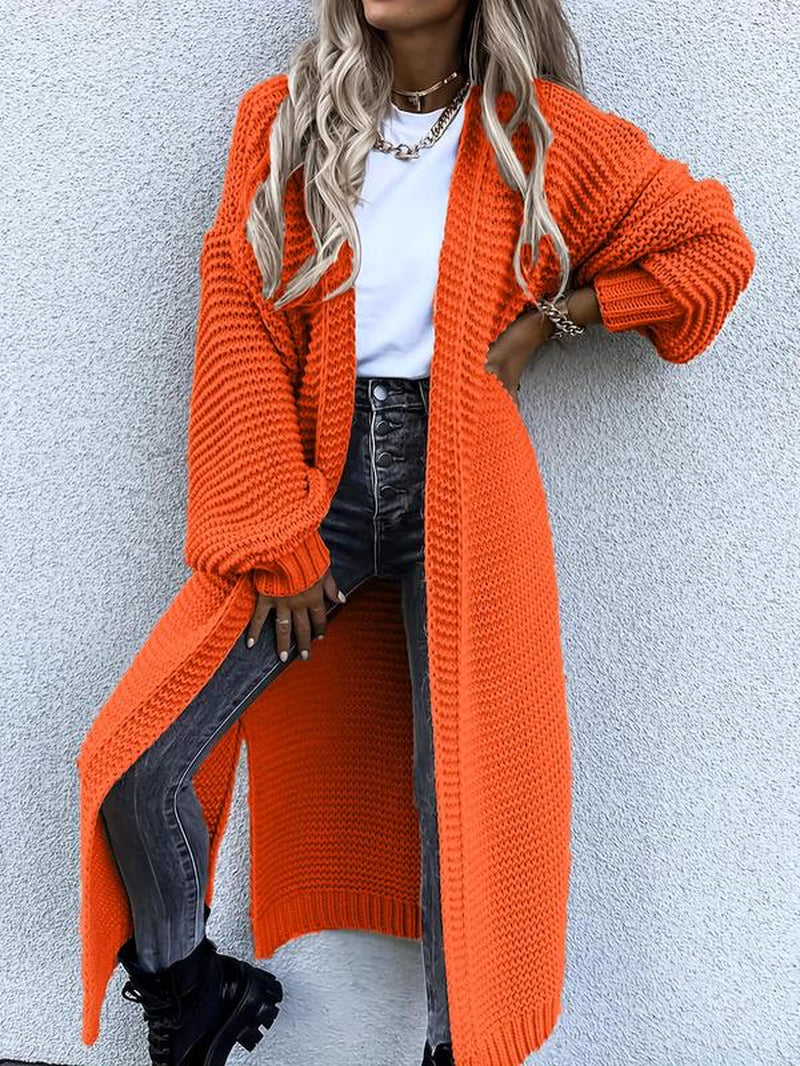 Chic Women's Longline Cardigan with Split Hem & Bishop Sleeves - Perfect for Fall & Winter Daily Wear